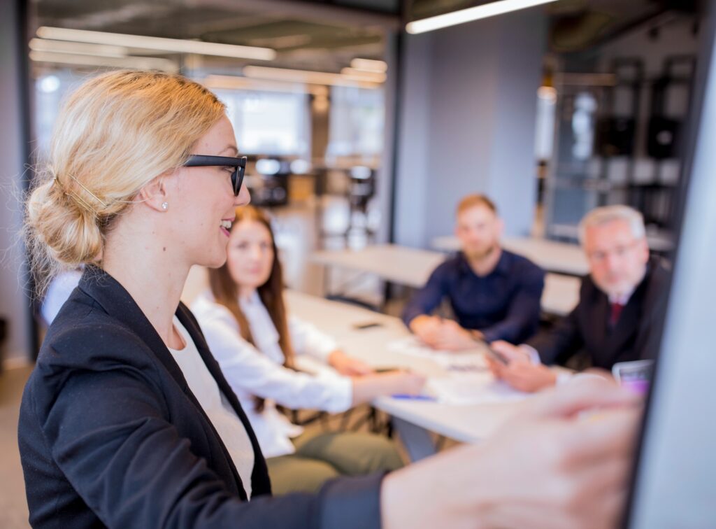 A group of people having a meeting